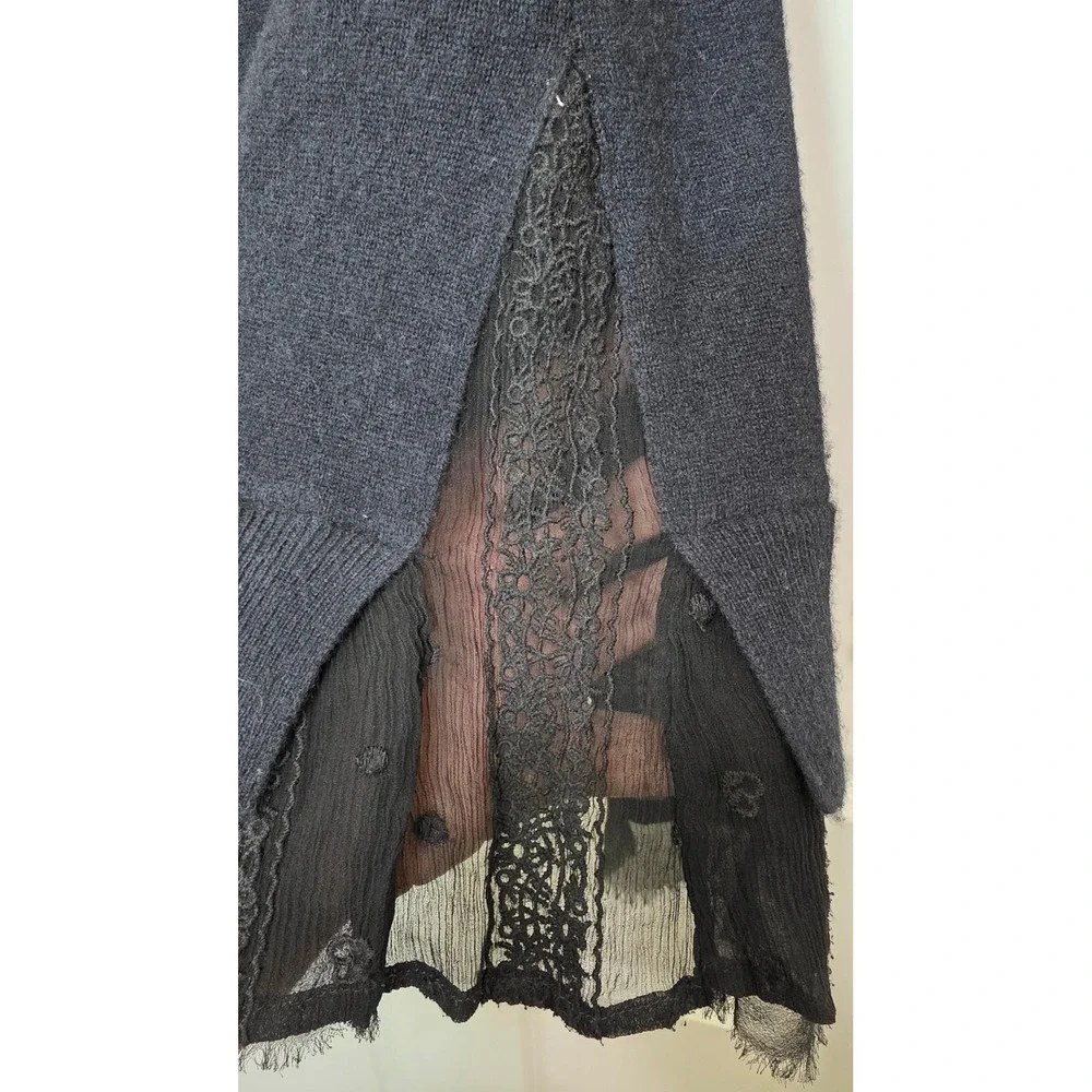 Garnet Hill Sweater Womens XS Black Cashmere Lace Hem Layered Knit Dark Grunge